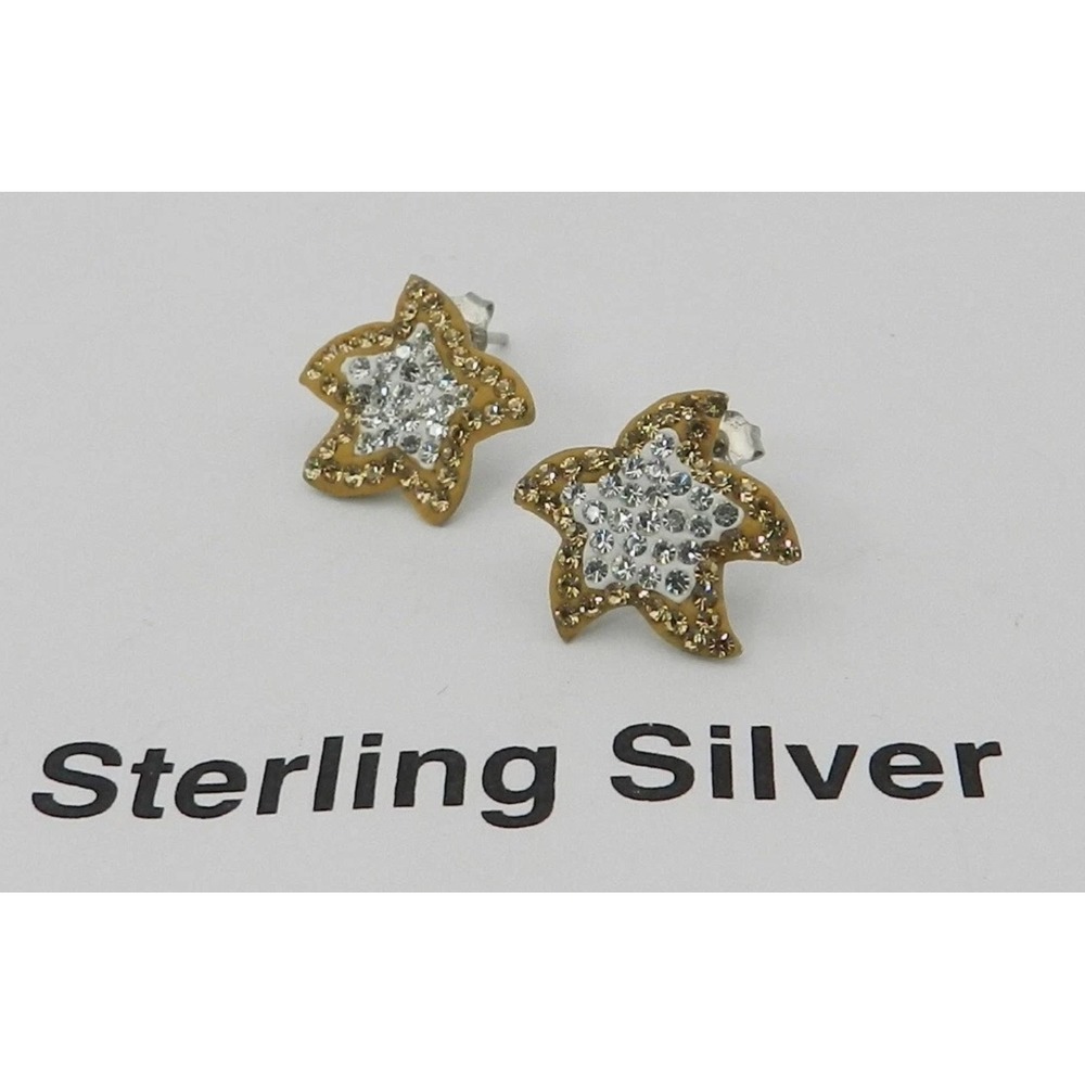 Giani Bernini Crystal Starfish Sterling Silver Stud Earrings Two Tone Nautical